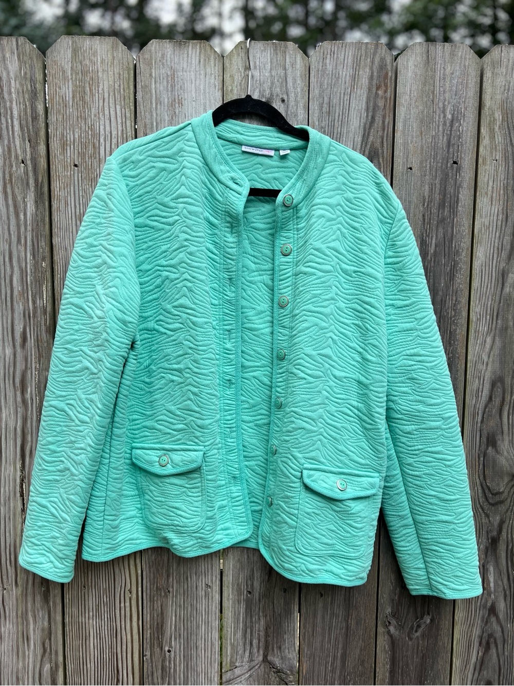 Isaac Mizrahi Live Vintage Seafoam Green Button Down Pattern Jacket Women XL